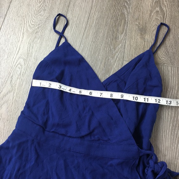 Lulus V-Neck Rayon Lined Back Zip Faux Wrap Front Skirt Romper Blue Size XS - Picture 6 of 8